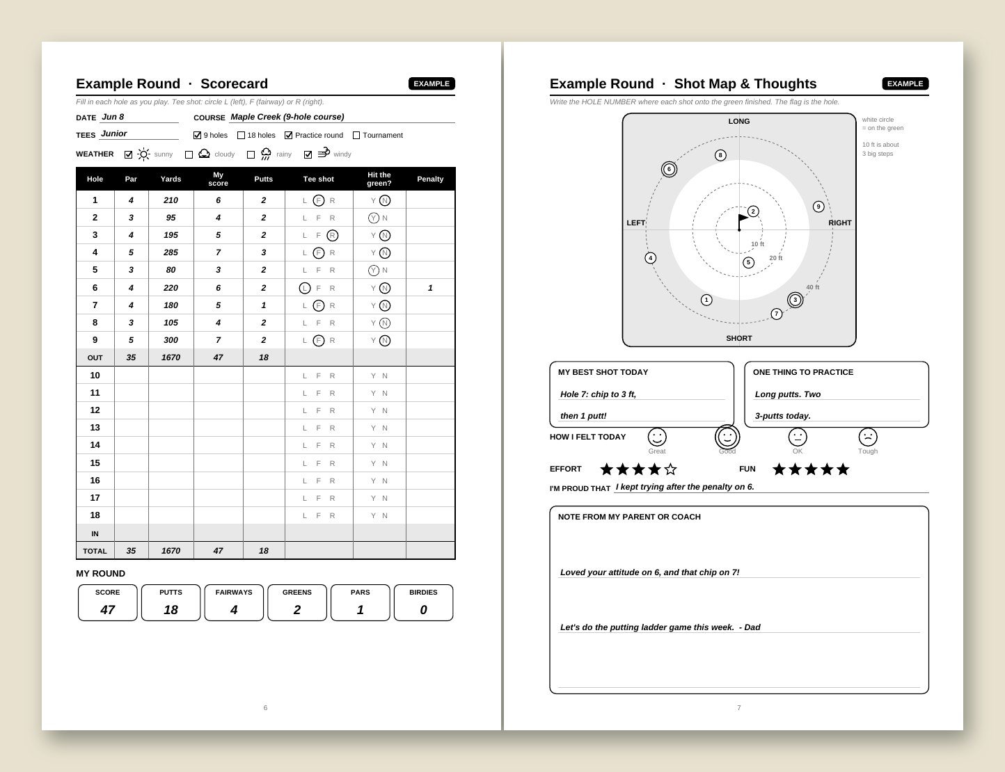 Sample pages from the Junior Golf Journal